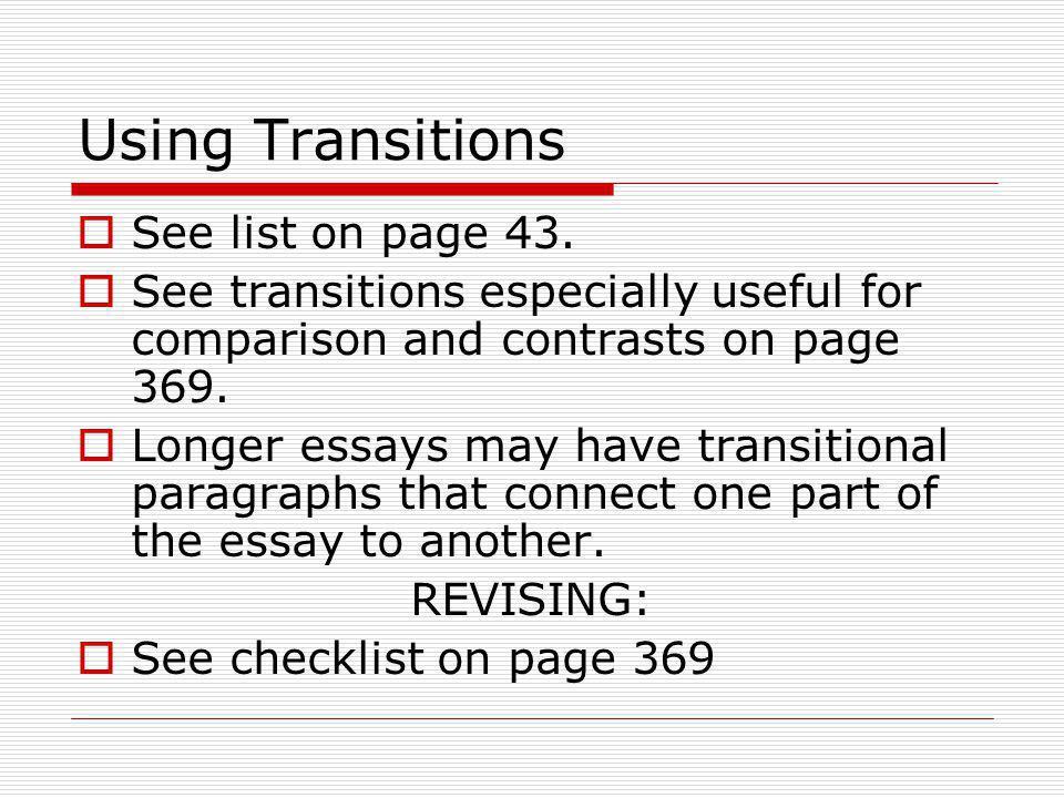 Using Transitions See list on page 43.