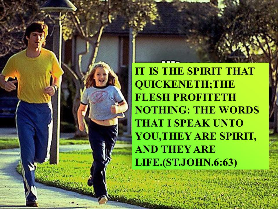 IT IS THE SPIRIT THAT QUICKENETH;THE FLESH PROFITETH NOTHING: THE WORDS THAT I SPEAK UNTO YOU,THEY ARE SPIRIT, AND THEY ARE LIFE.(ST.JOHN.6:63)