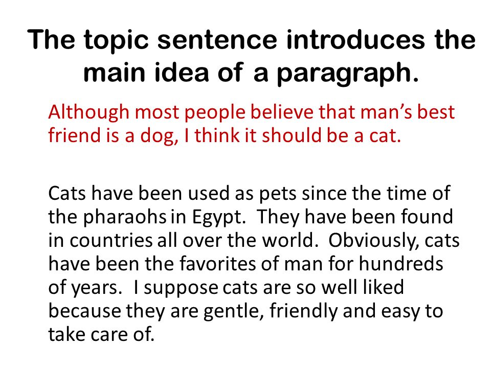 The topic sentence introduces the main idea of a paragraph.