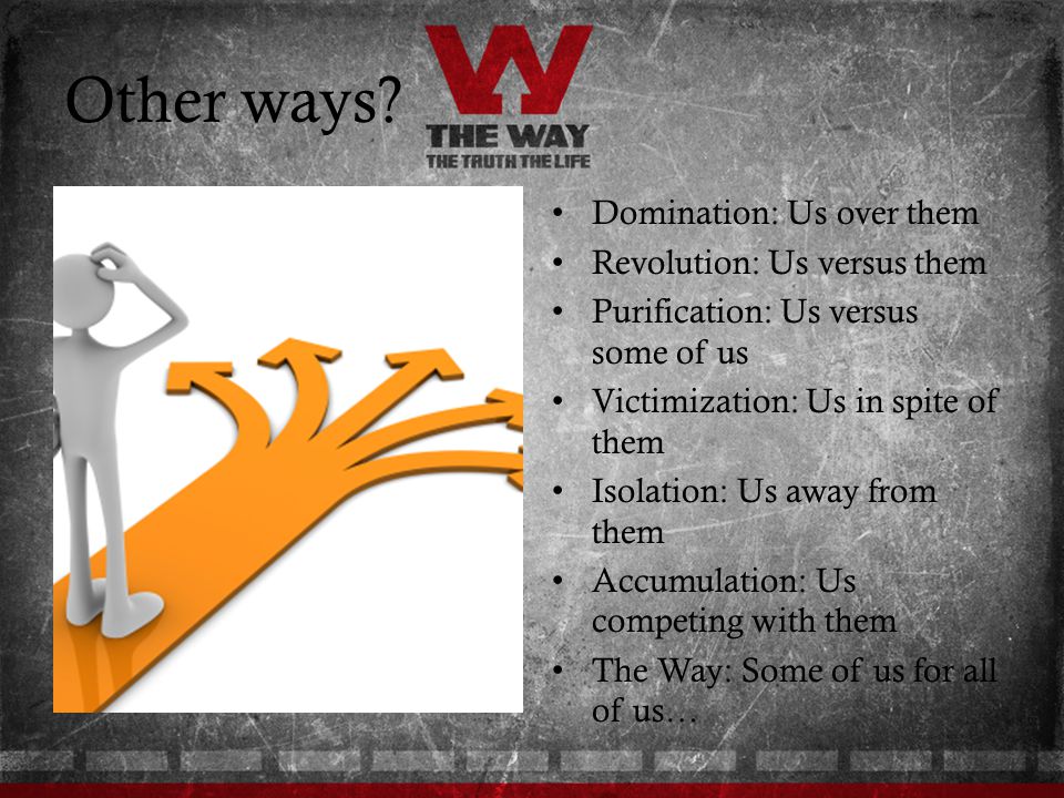 Other ways Domination: Us over them Revolution: Us versus them