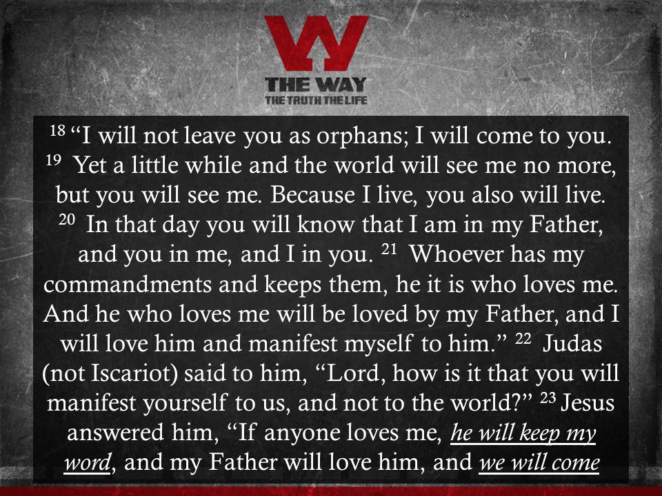 18 I will not leave you as orphans; I will come to you