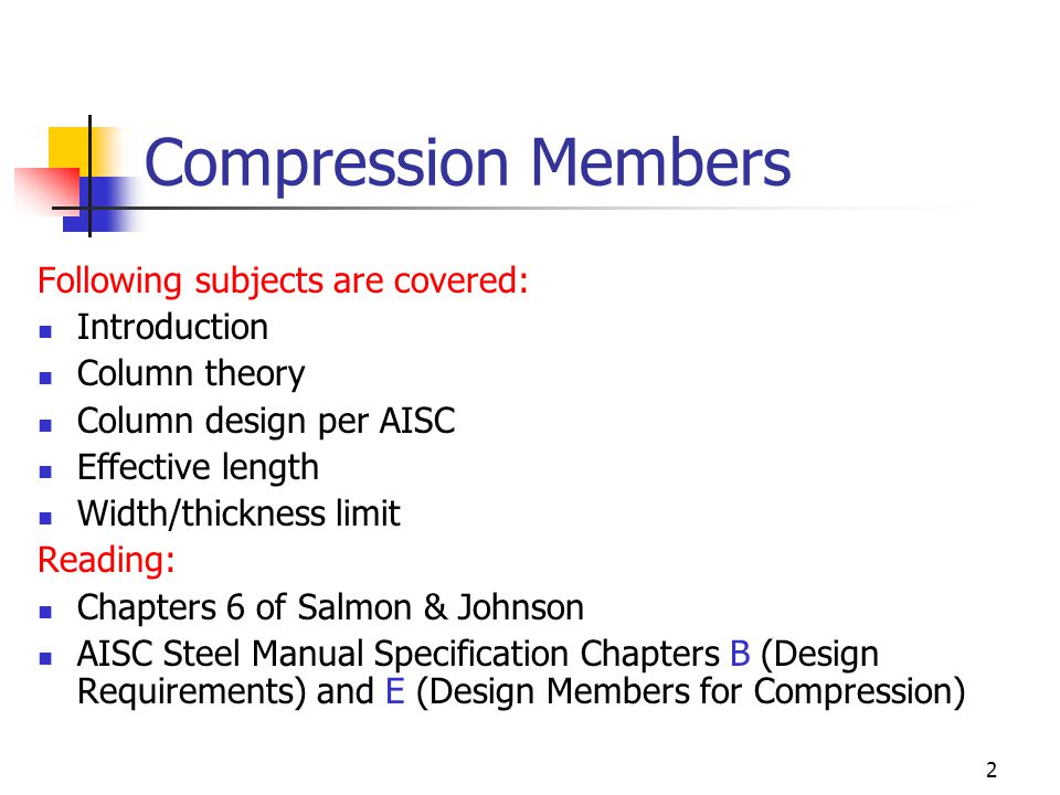 Compression Members Following subjects are covered: Introduction