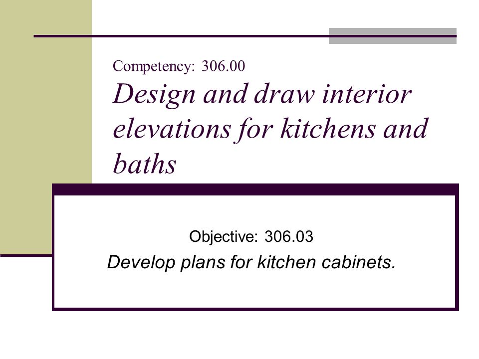 Objective: Develop plans for kitchen cabinets.