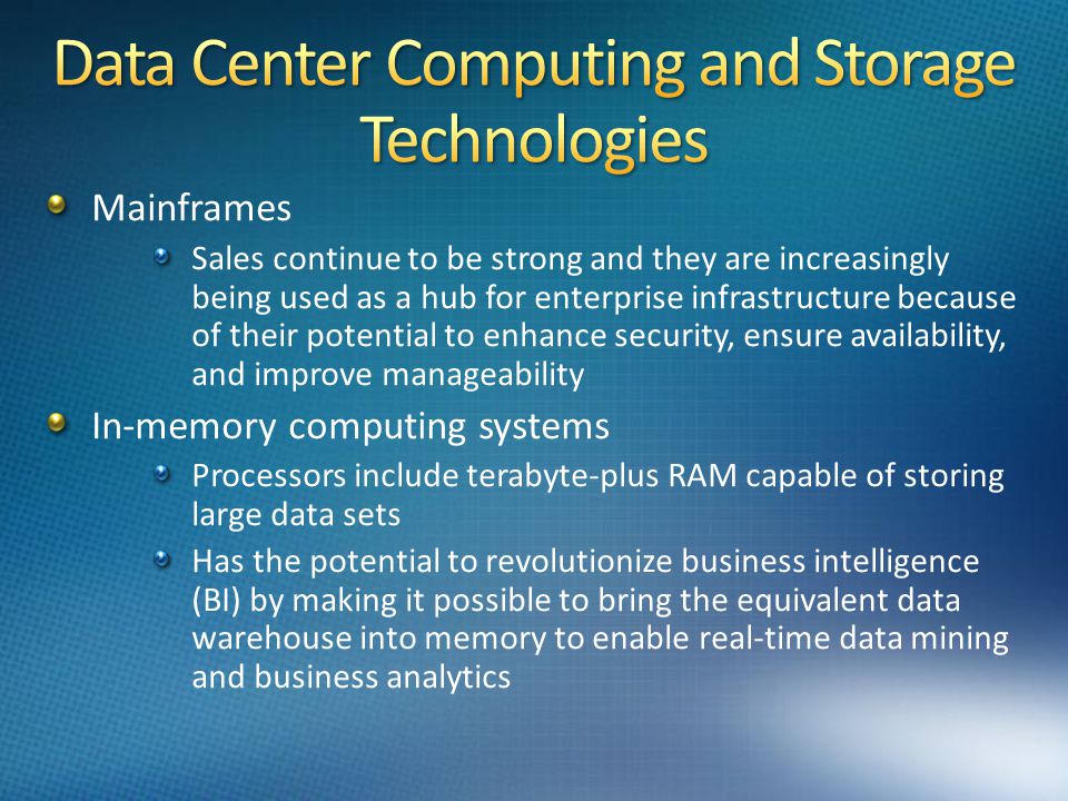 Data Center Computing and Storage Technologies