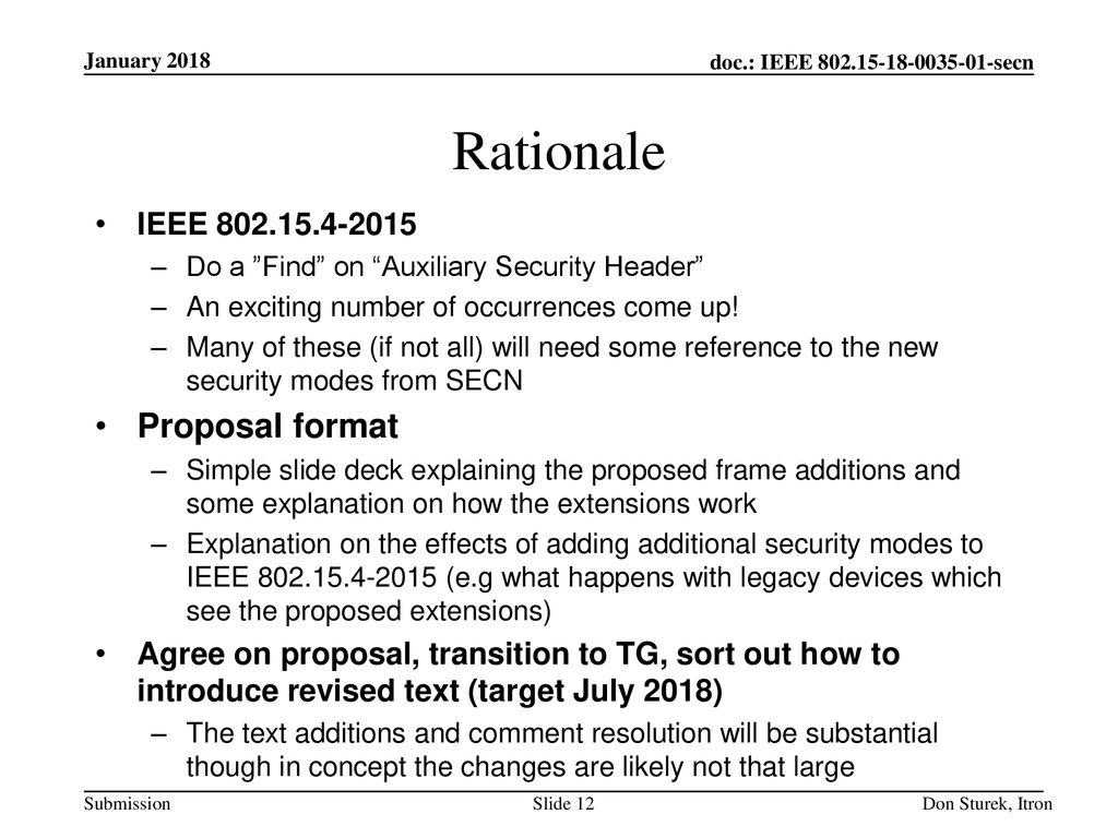 Rationale Proposal format IEEE