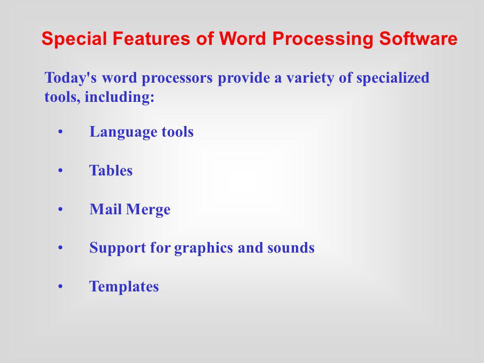 Special Features of Word Processing Software