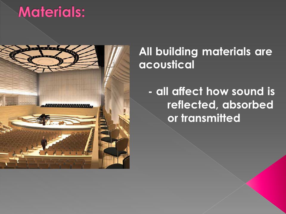 Materials: All building materials are acoustical