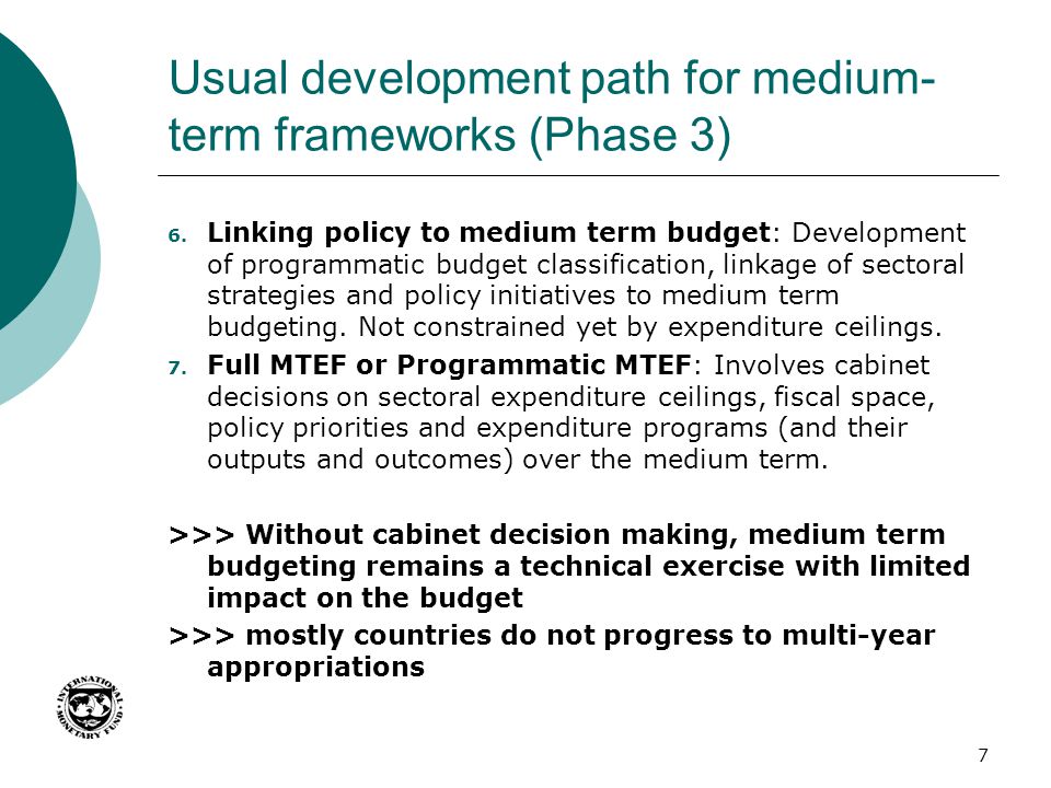 Usual development path for medium-term frameworks (Phase 3)