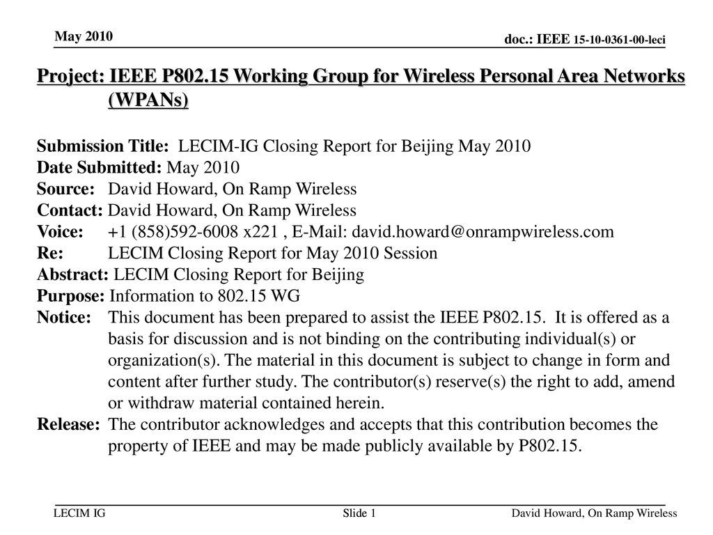 February 19 May Project: IEEE P Working Group for Wireless Personal Area Networks (WPANs)