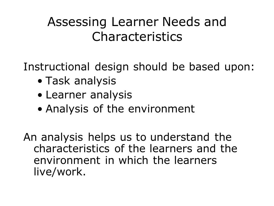 Assessing Learner Needs and Characteristics