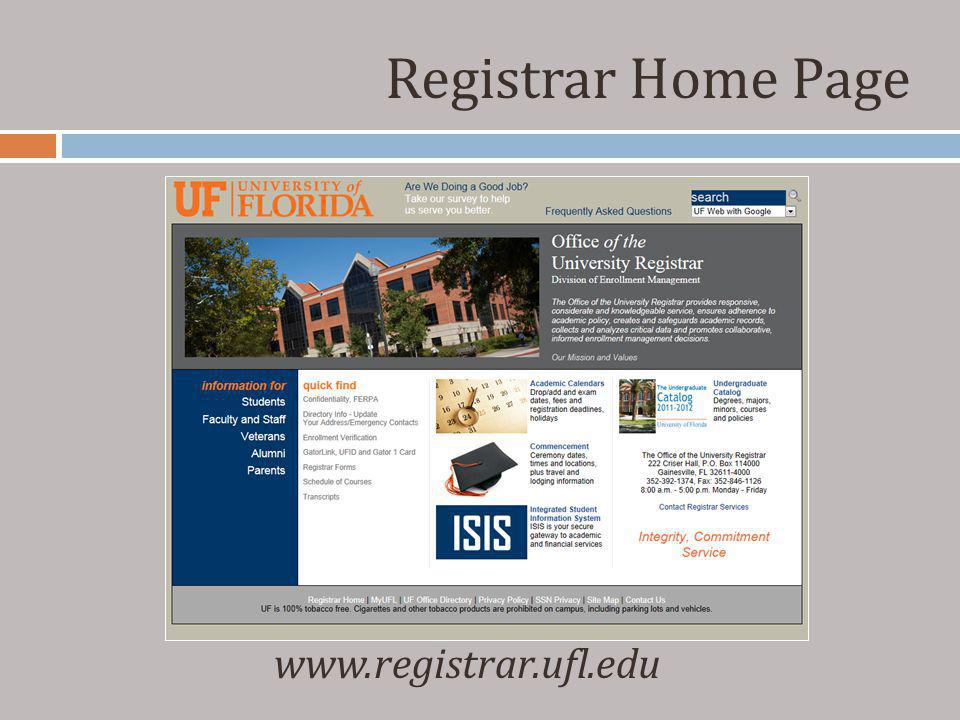 Registrar Home Page