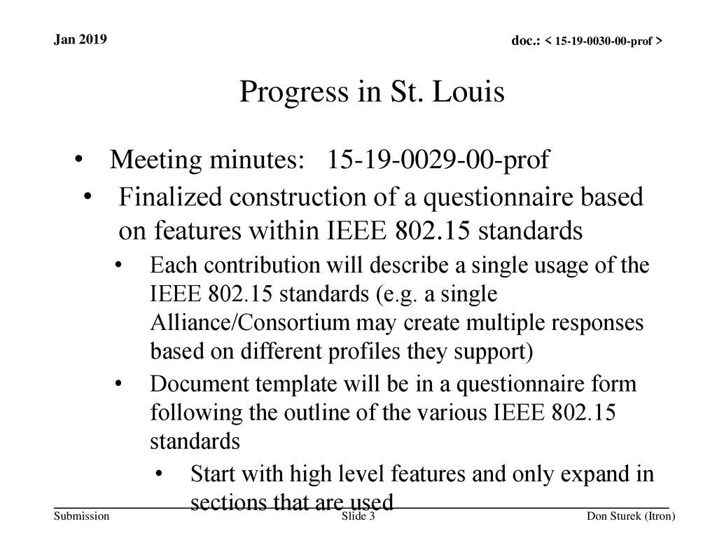 Progress in St. Louis Meeting minutes: prof