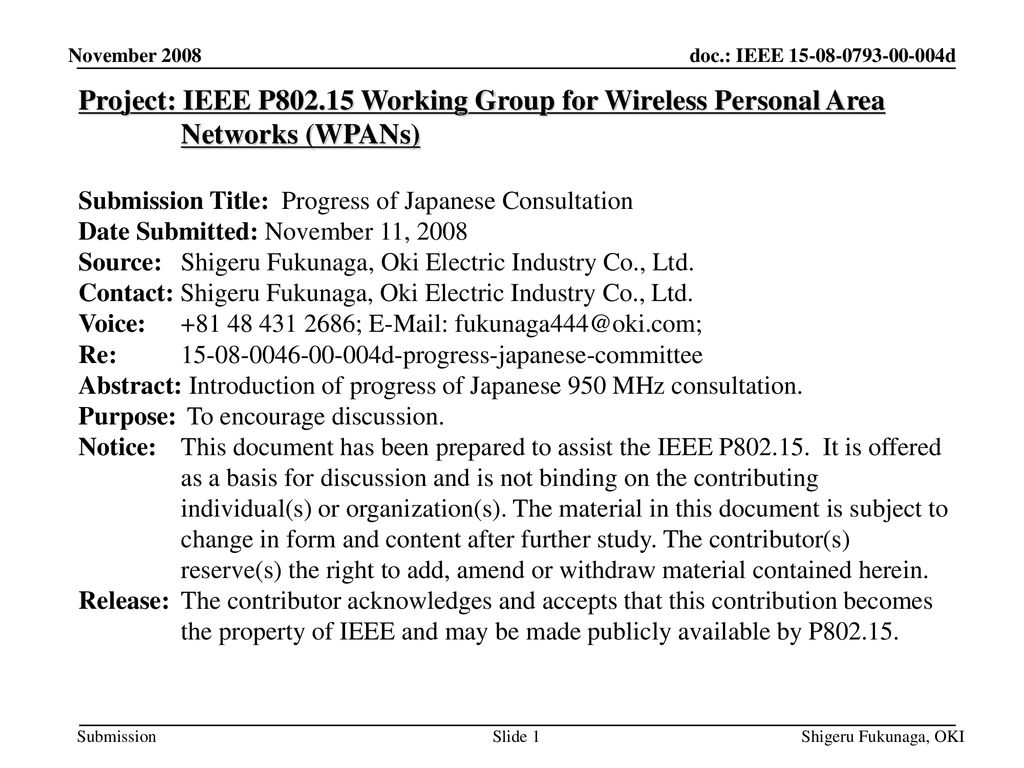 平成31年2月 doc.: IEEE /424r1. November Project: IEEE P Working Group for Wireless Personal Area Networks (WPANs)