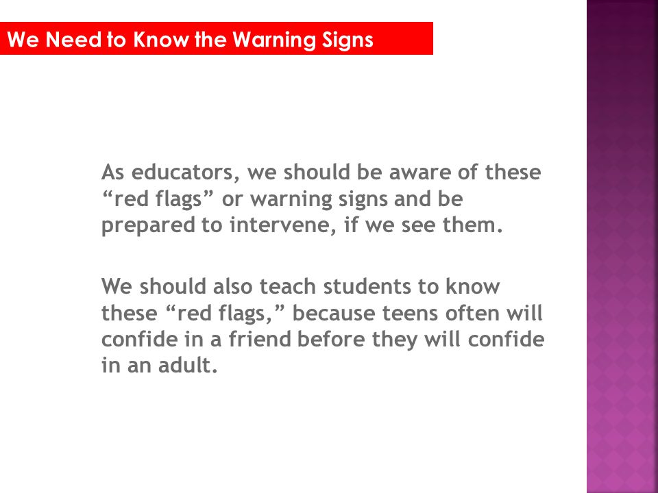 We Need to Know the Warning Signs