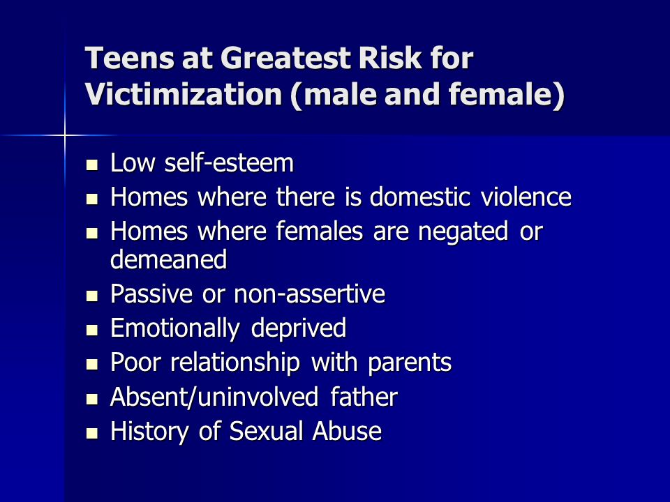Teens at Greatest Risk for Victimization (male and female)