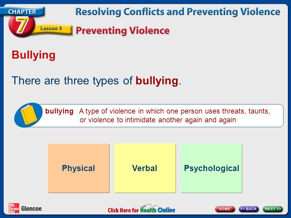 There are three types of bullying.