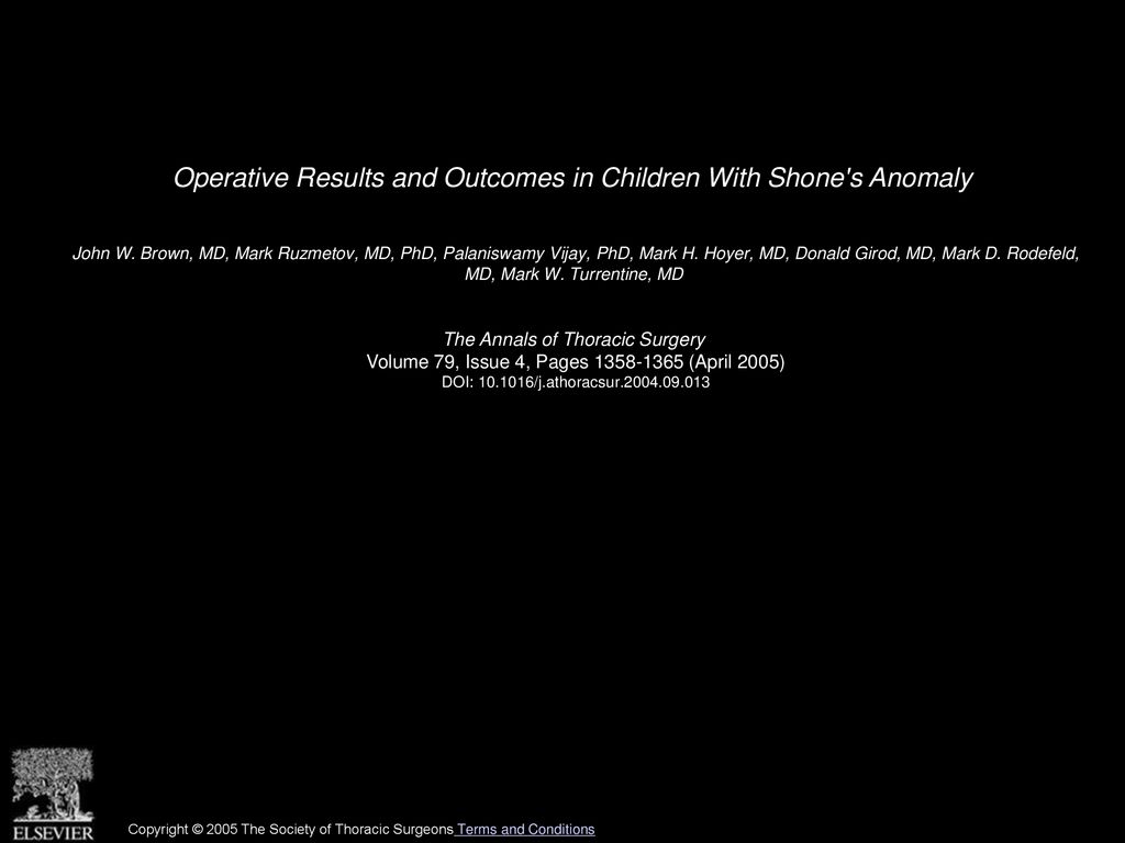 Operative Results and Outcomes in Children With Shone s Anomaly