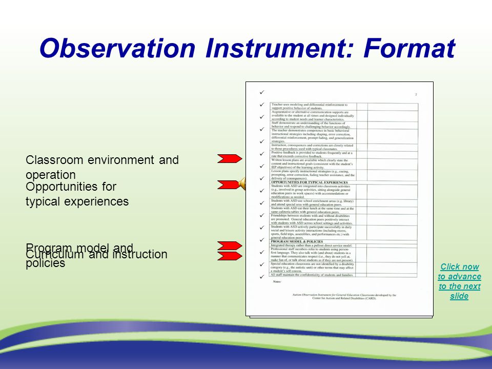 Observation Instrument: Format Click now to advance to the next slide