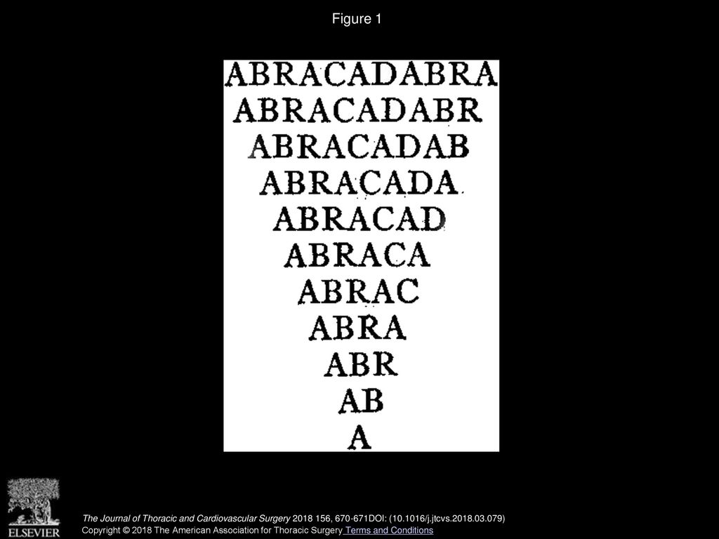 Figure 1 Abracadabra written in the triangular form, as used for its healing powers in ancient Roman times.
