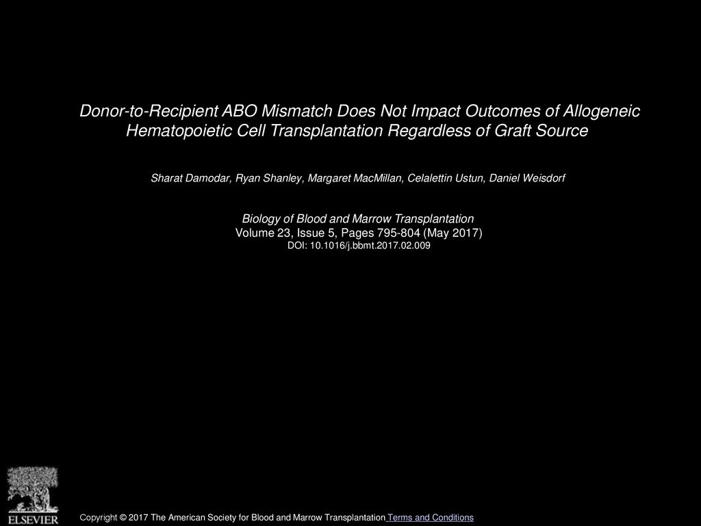 Donor-to-Recipient ABO Mismatch Does Not Impact Outcomes of Allogeneic Hematopoietic Cell Transplantation Regardless of Graft Source