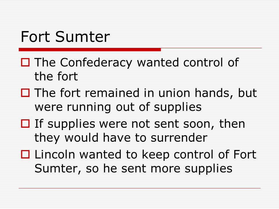 Fort Sumter The Confederacy wanted control of the fort