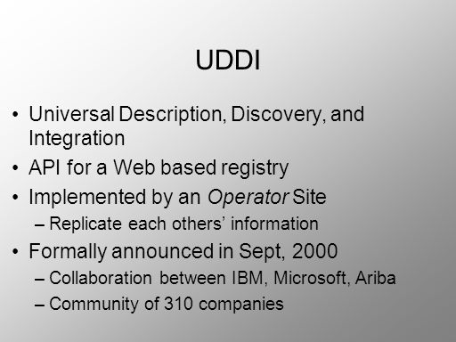 UDDI Universal Description, Discovery, and Integration