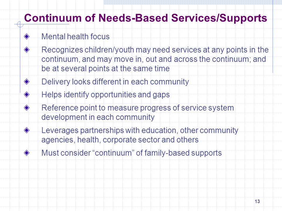 Continuum of Needs-Based Services/Supports