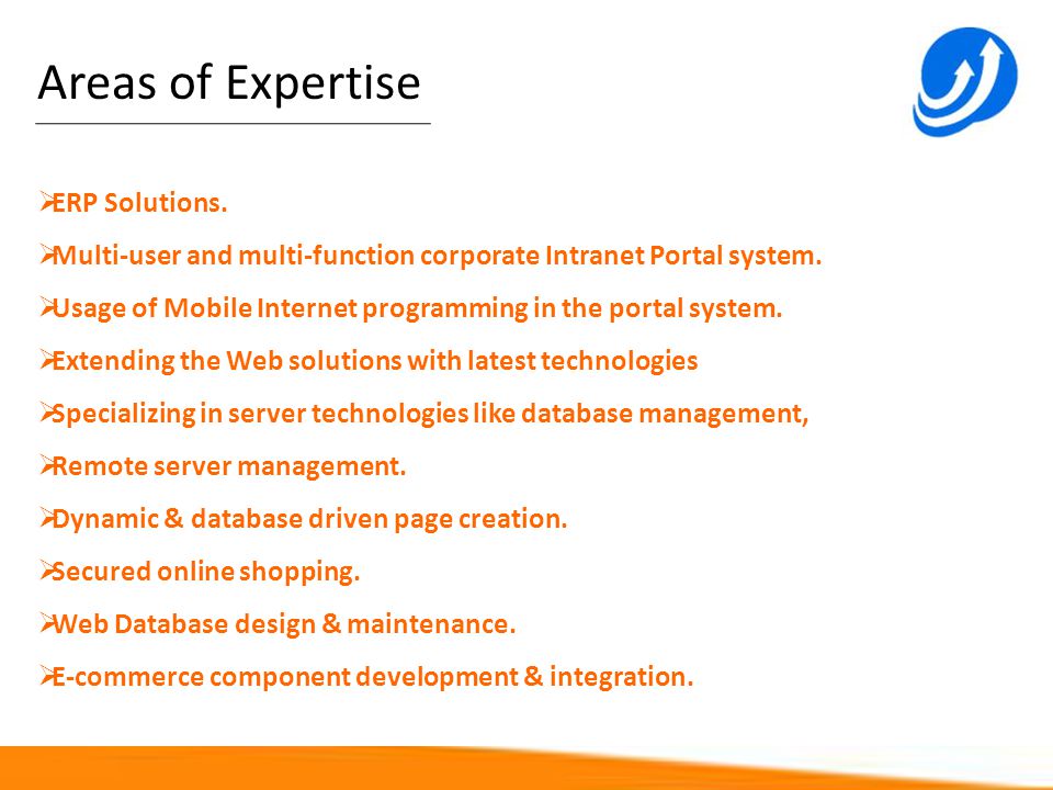 Areas of Expertise ERP Solutions.
