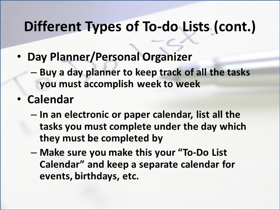 Different Types of To-do Lists (cont.)