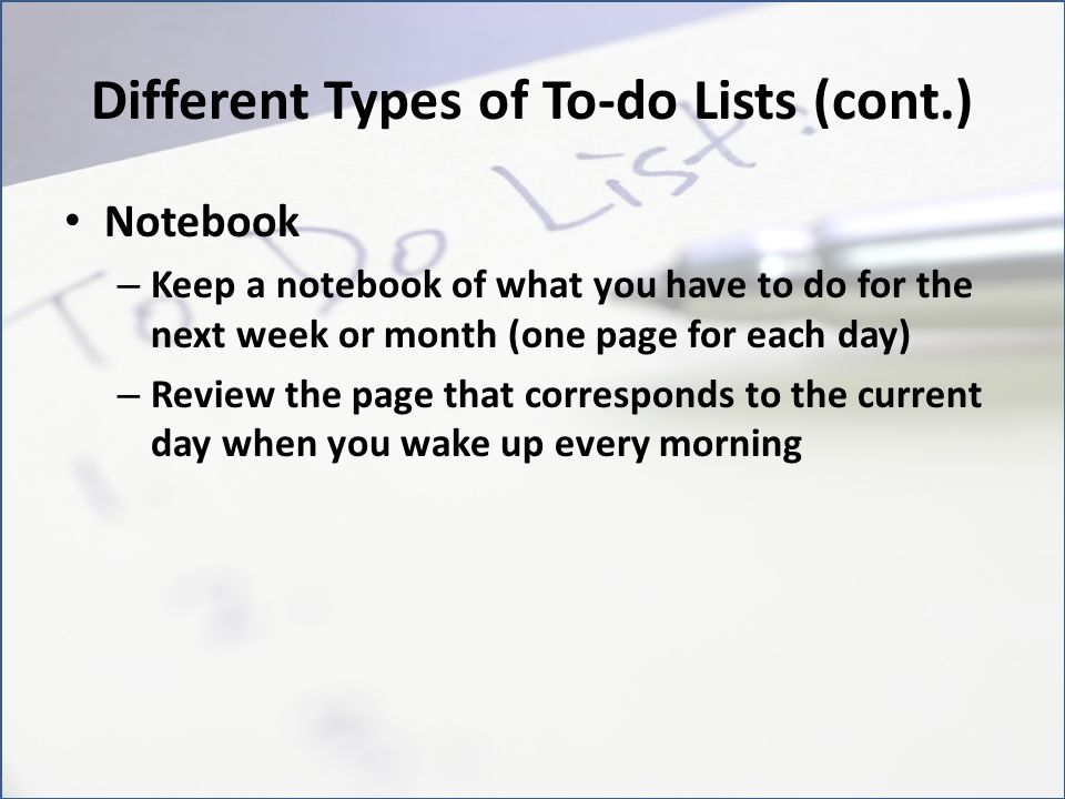 Different Types of To-do Lists (cont.)