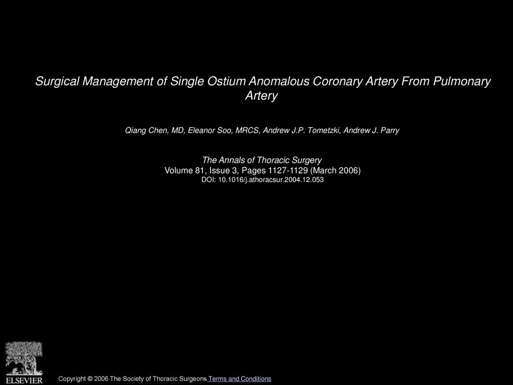 Surgical Management of Single Ostium Anomalous Coronary Artery From Pulmonary Artery