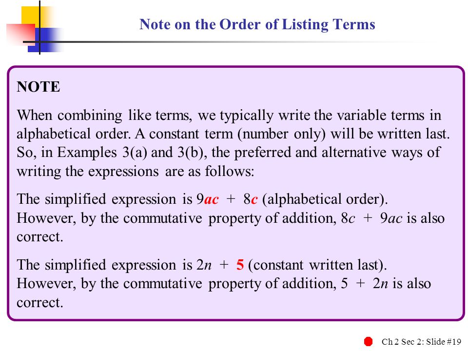 Note on the Order of Listing Terms