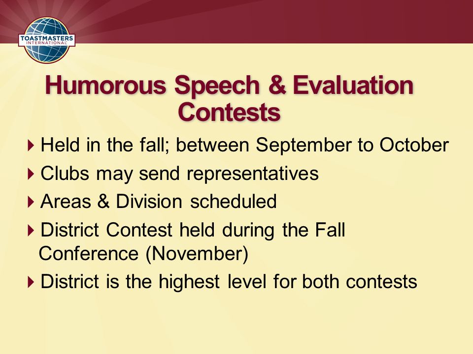 Humorous Speech & Evaluation Contests