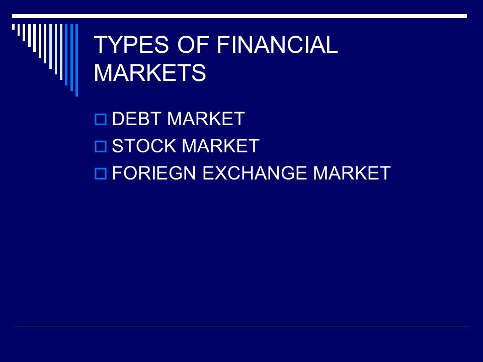 TYPES OF FINANCIAL MARKETS