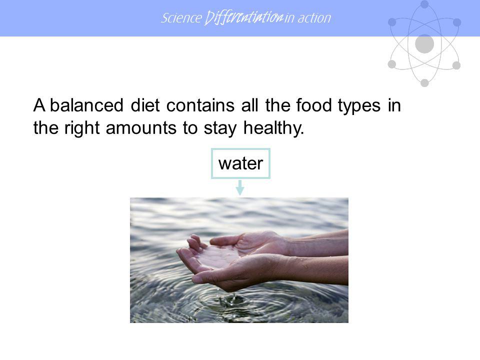 A balanced diet contains all the food types in the right amounts to stay healthy.
