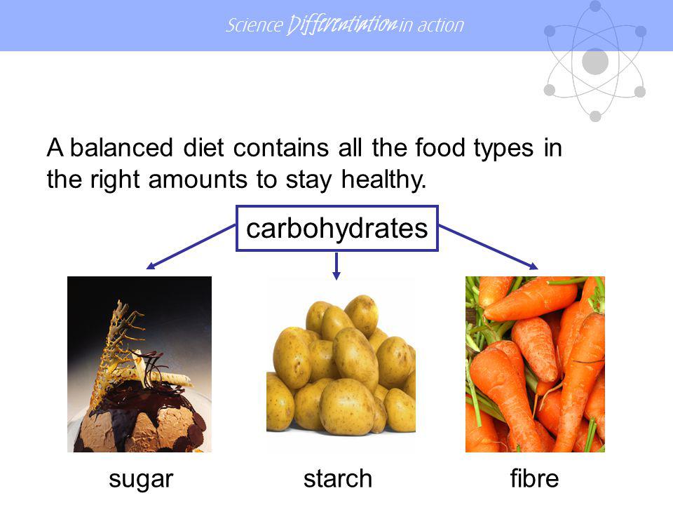 A balanced diet contains all the food types in the right amounts to stay healthy.