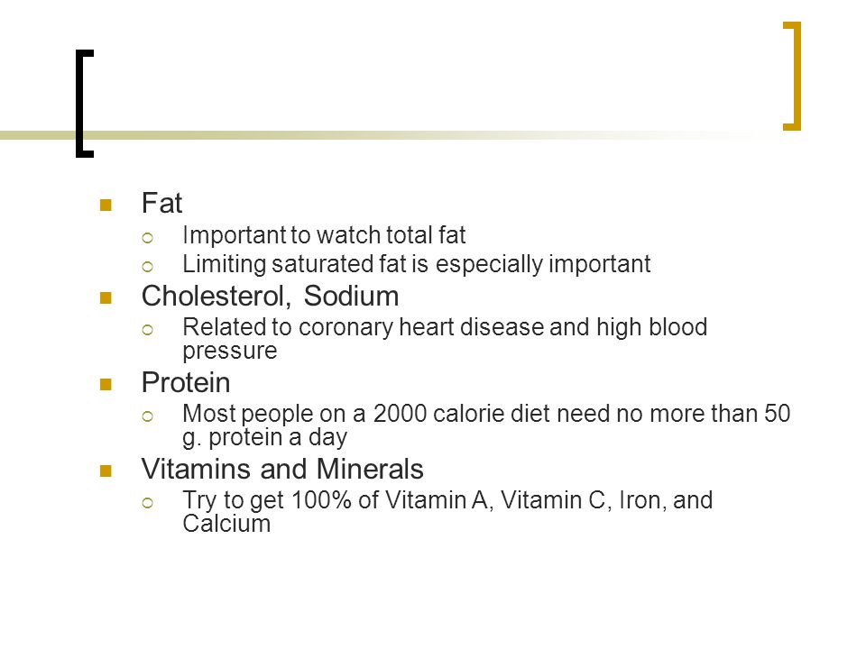 Fat Cholesterol, Sodium Protein Vitamins and Minerals