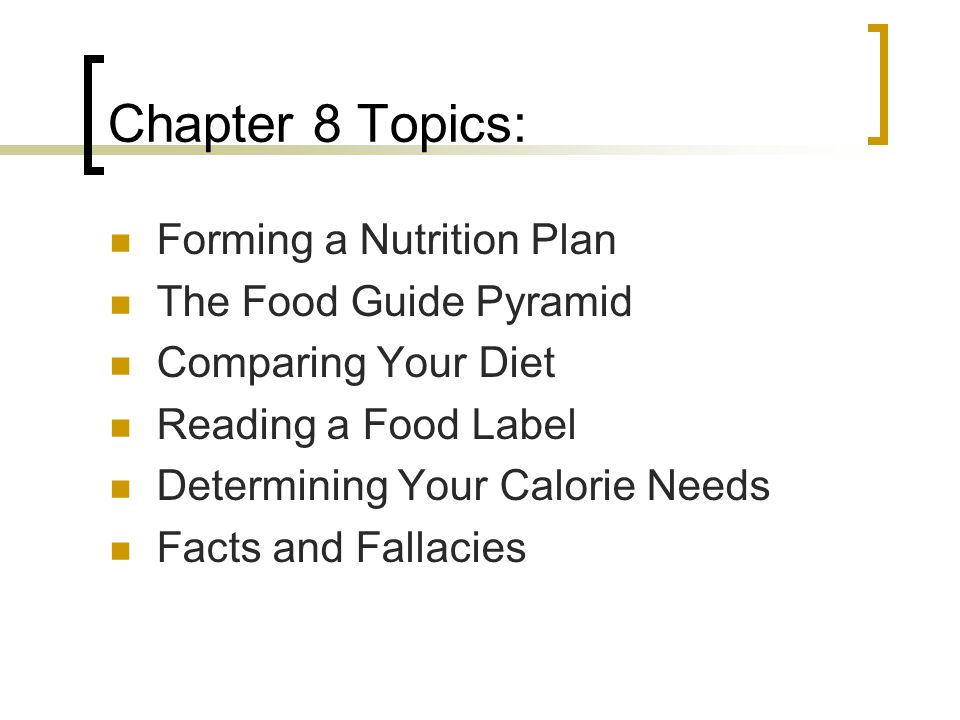 Chapter 8 Topics: Forming a Nutrition Plan The Food Guide Pyramid