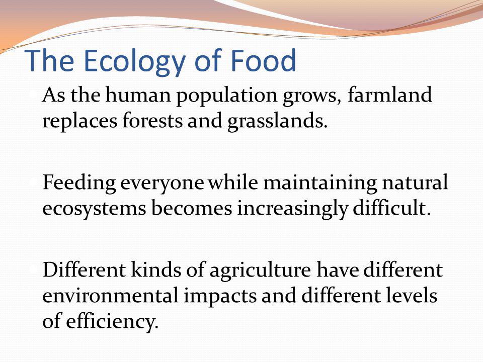 The Ecology of Food As the human population grows, farmland replaces forests and grasslands.