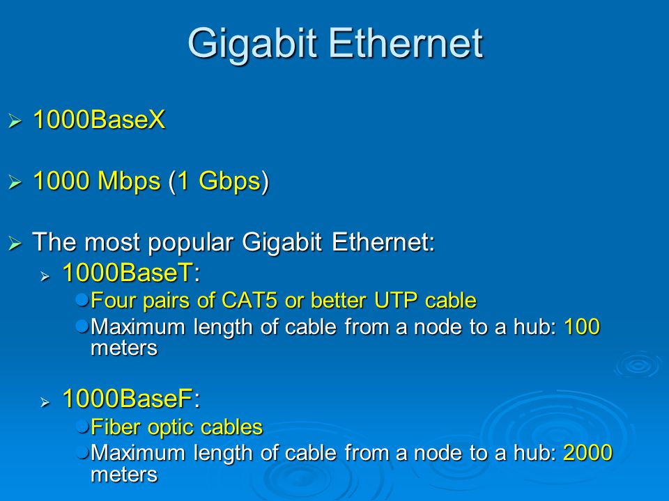 Gigabit Ethernet 1000BaseX 1000 Mbps (1 Gbps)‏