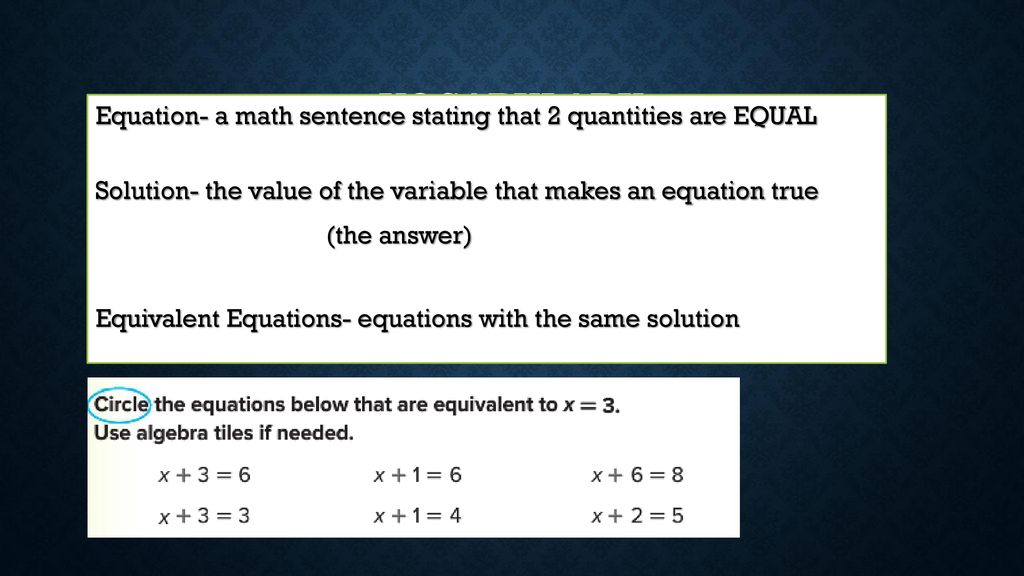 Solving Equations Vocabulary