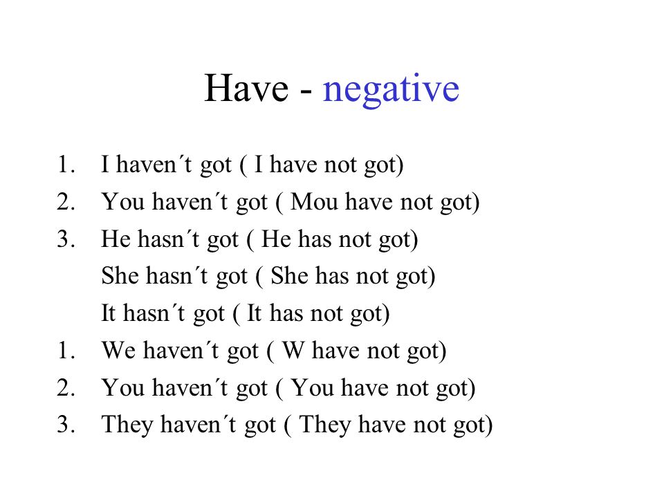 Have - negative I haven´t got ( I have not got)