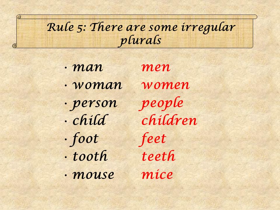 Rule 5: There are some irregular plurals