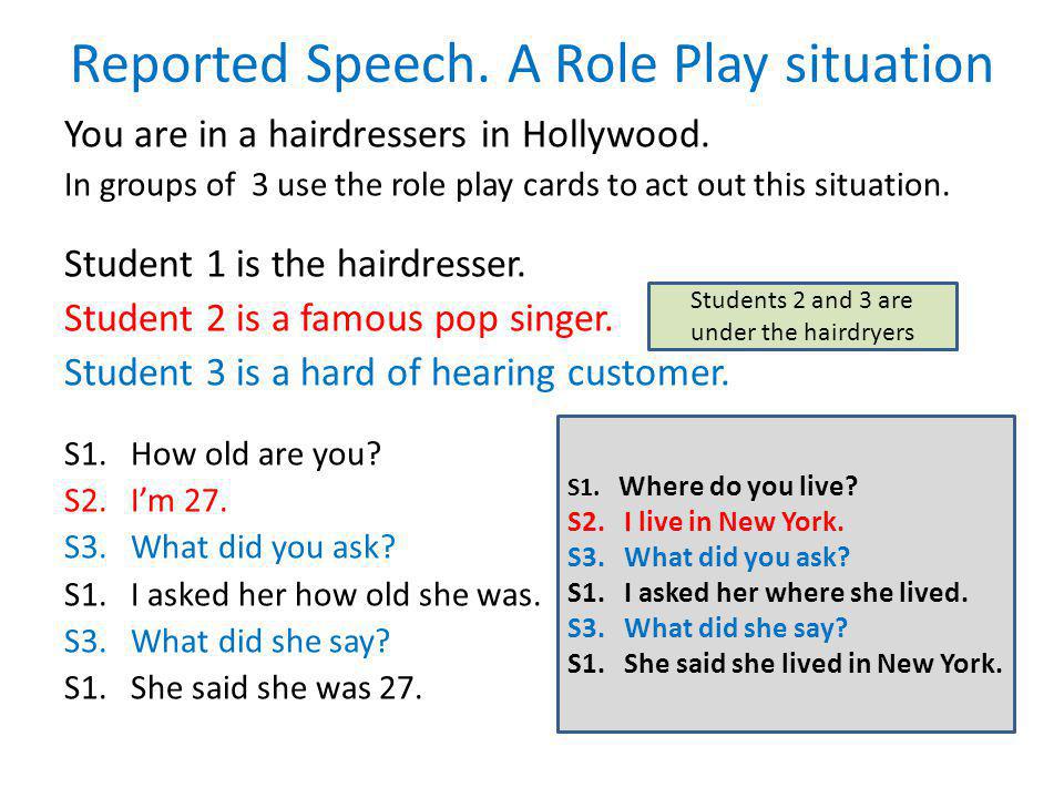 Reported Speech. A Role Play situation