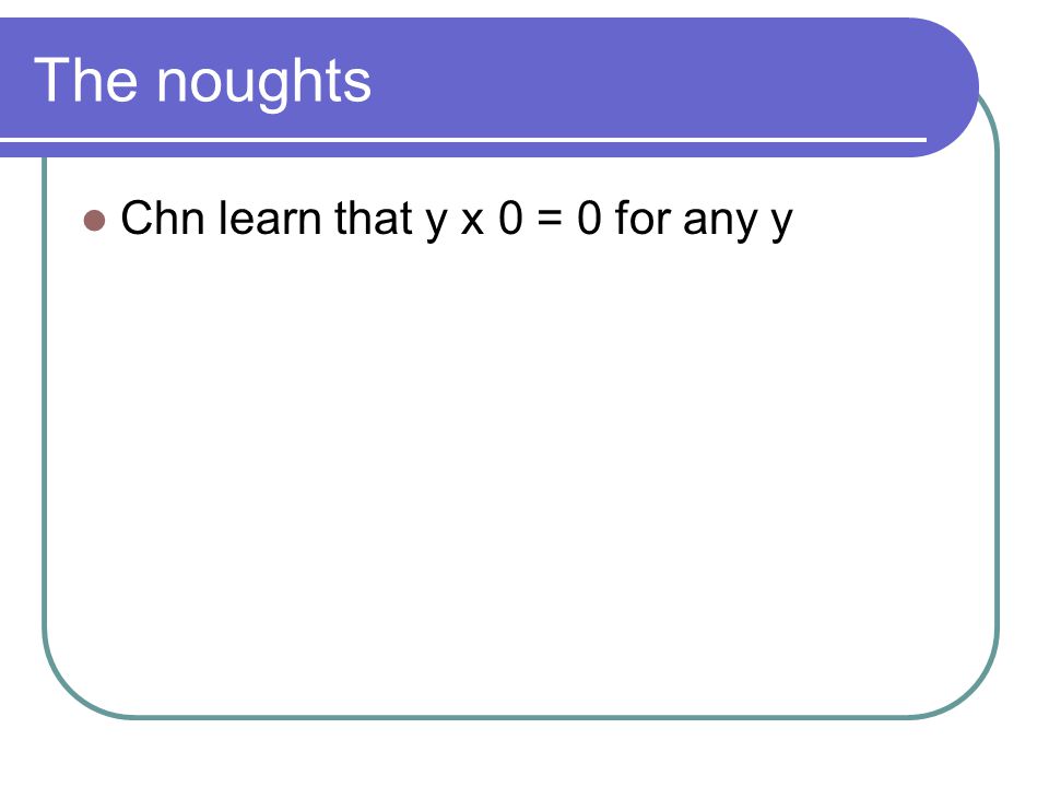 The noughts Chn learn that y x 0 = 0 for any y