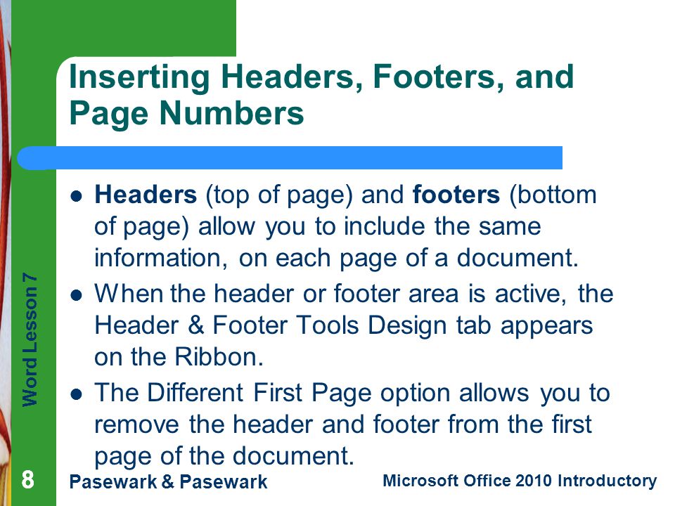 Inserting Headers, Footers, and Page Numbers