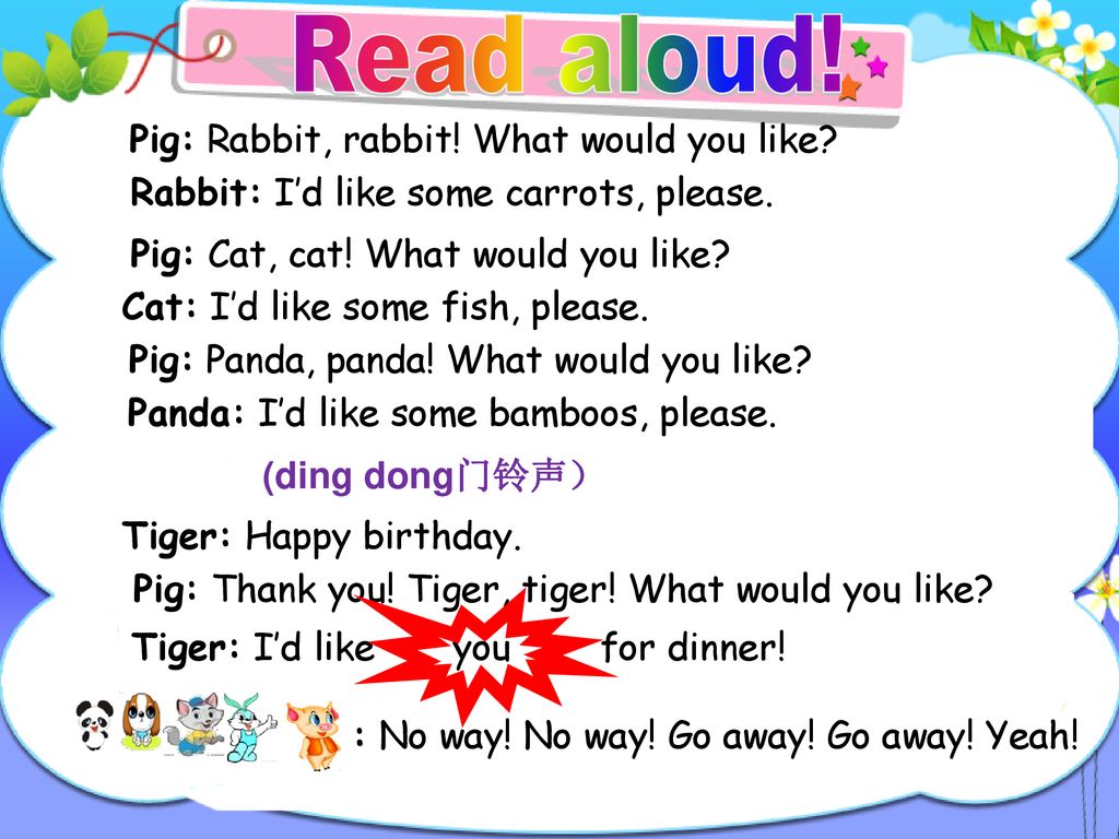 Read aloud! Pig: Rabbit, rabbit! What would you like