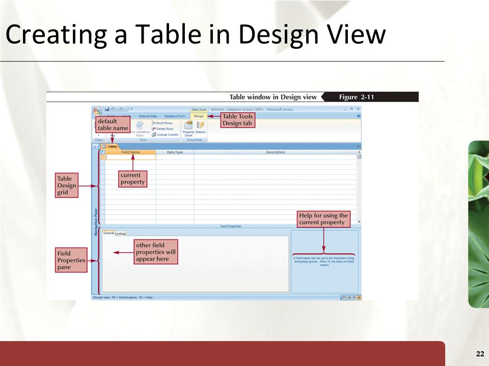 Creating a Table in Design View