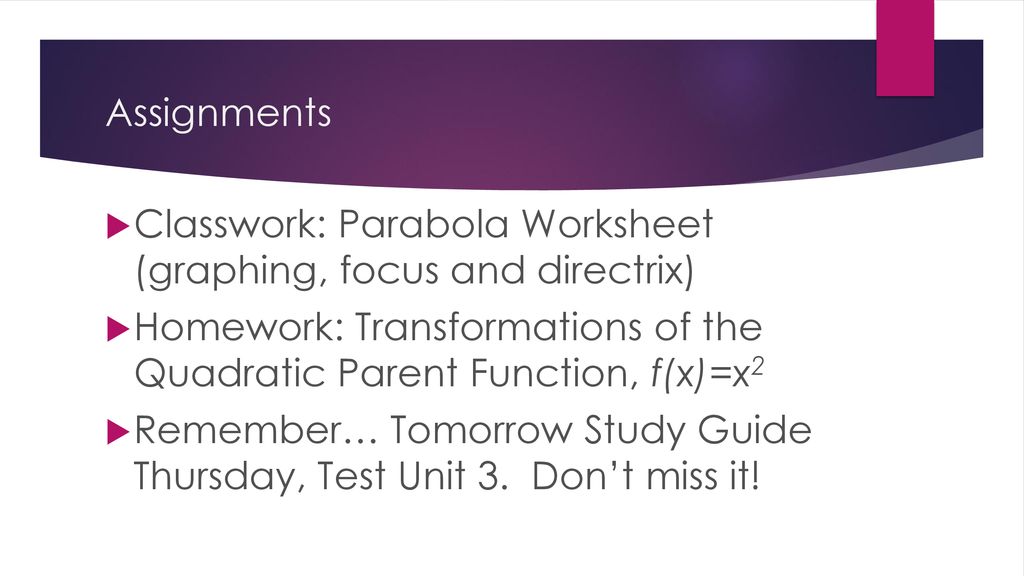 Parent Function Homework Worksheet
