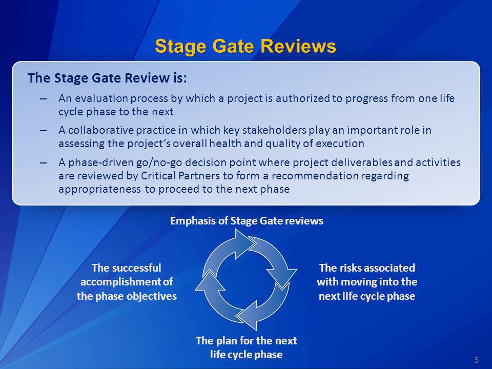 Stage Gate Reviews The Stage Gate Review is: